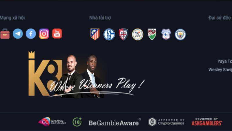 Nhà cái uy tín K8 cung cấp sảnh cược thể thao casino, slot uy tín
